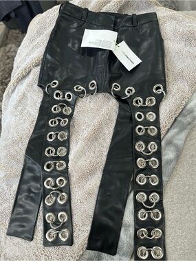 NEW!!! LADO BOKUCHAVA Black Faux Leather Grommet Detail mini skirt